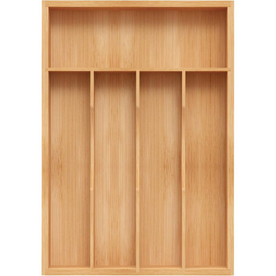 Organisateur de couverts en bambou, organisateur de tiroir de cuisine, porte-ustensiles, plateau à coutellerie et rangement de couverts à cuillère avec séparateurs de tiroir rainurés (5 fentes, naturel)
