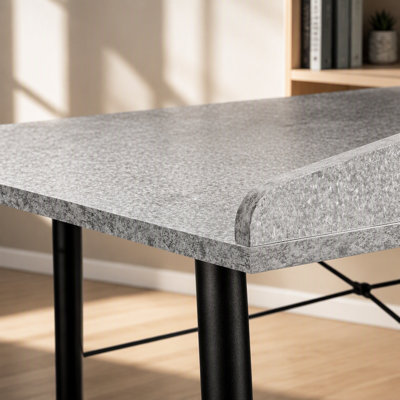 Computer Desk, Home Office, Laptop, Storage Shelves, 48"l, Work, Grey Stone Look Laminate, Black Metal, Contemporary, Modern