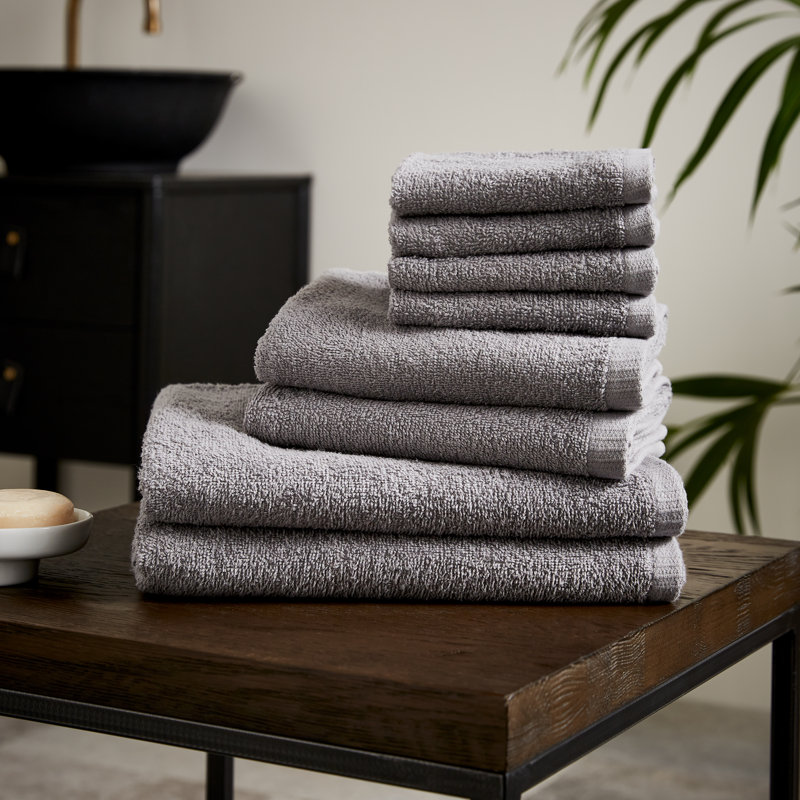 Quick Dry Cotton 8 Piece Towel Set, Grey