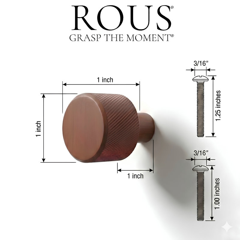 ROUS Hardware Mid Century Modern Knurled Knob, Copper (Brown)