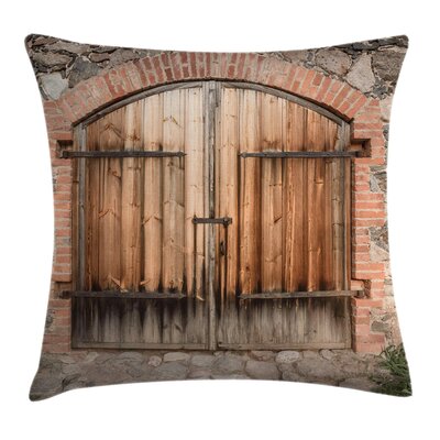 Ambesonne Rustic Throw Pillow Cushion Cover, Wooden Door Of A Stone House With Wrought Iron Elements Tuscany Architecture Photo, Decorative Square Acc -  min_25310_26x26