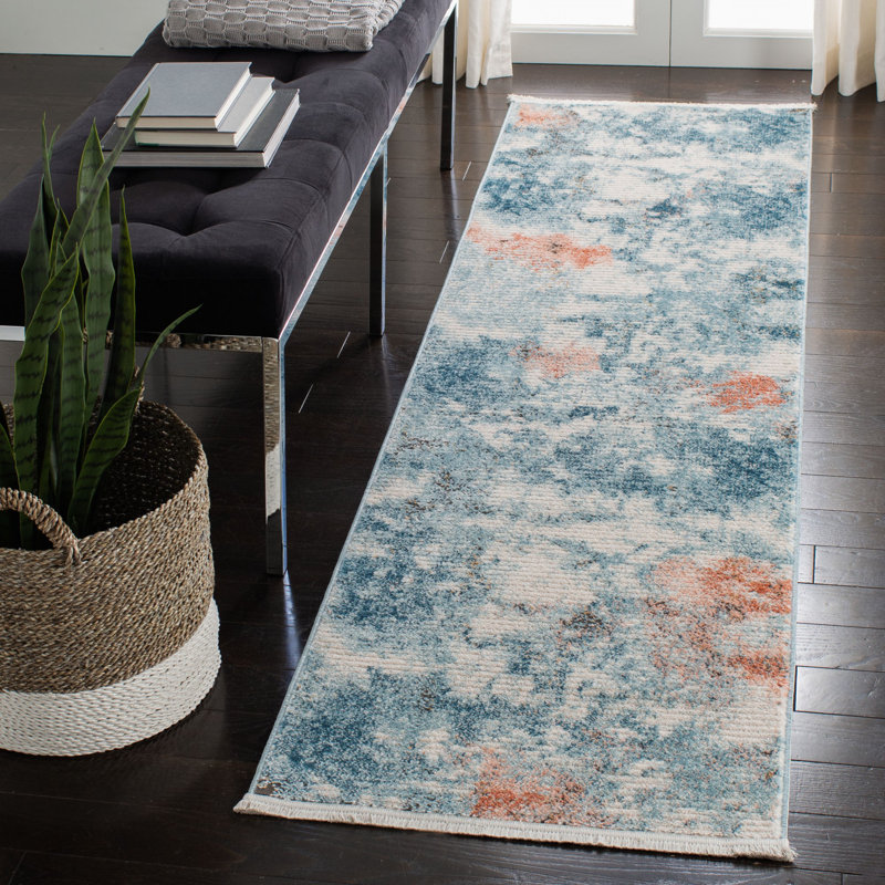 Tapis bleu / ivoire Mesa, Tapis de couloir 2 pi 2 po x 8 pi