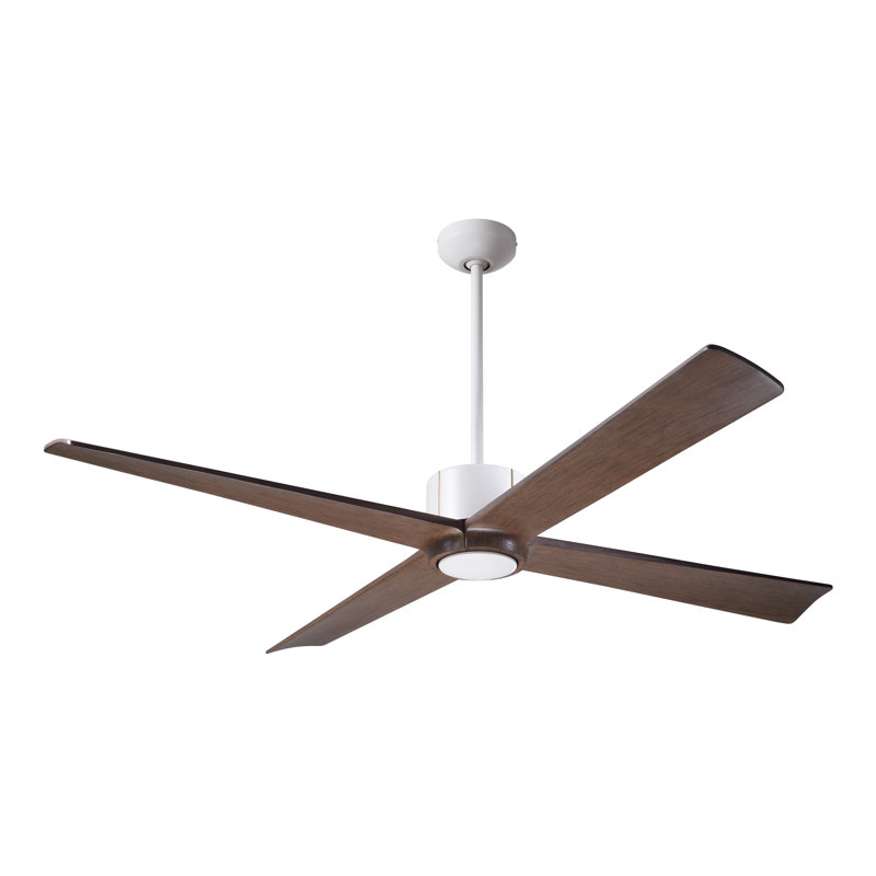 Nouveau Downrod Ceiling Fan, Matte White/Brass, Mahogany, Wall/Remote Combo Controls