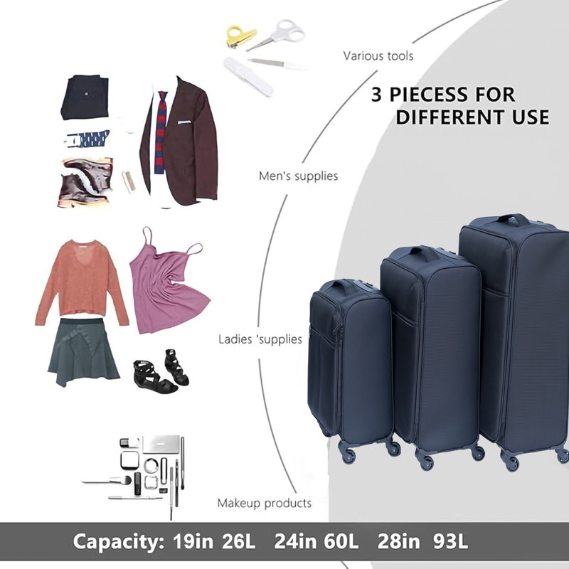 (20 + 24) Ensemble de valises deux pièces Mallette de transport Oxford sans verrou de mot de passe roue universelle GRIS