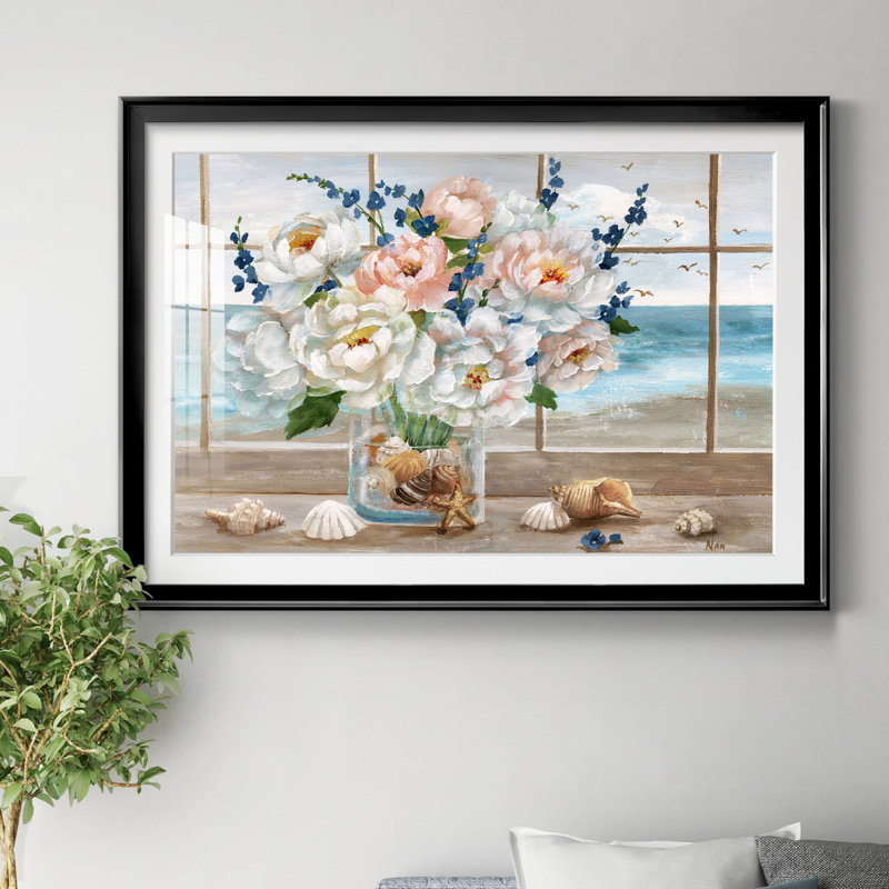 Fenêtre côtière - peinture encadrée, H 26,5 po x l 36,5 po x P 1,5 po, Papier avec cadre noir