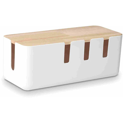 Boîte de gestion des câbles 12 x 5 x 4,5 pouces, couvercle en bois, organisateur de fil pour ordinateur de bureau, système de concentrateur USB pour couvrir et cacher les barrettes d'alimentation et les cordons d'alimentation