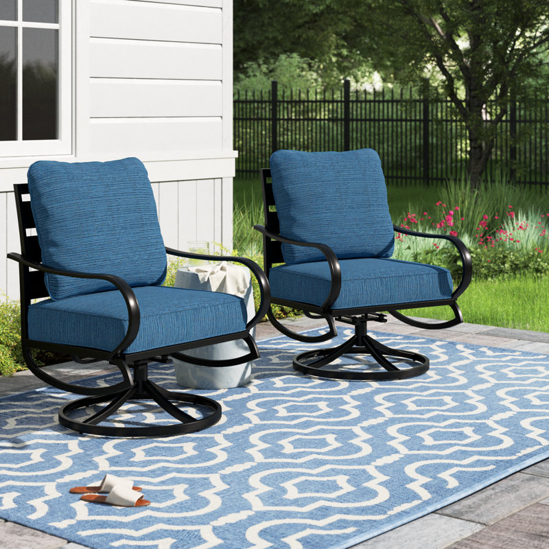 Argirios Metal Patio Swivel Chair with Cushions (Set of 2), Peacock Blue