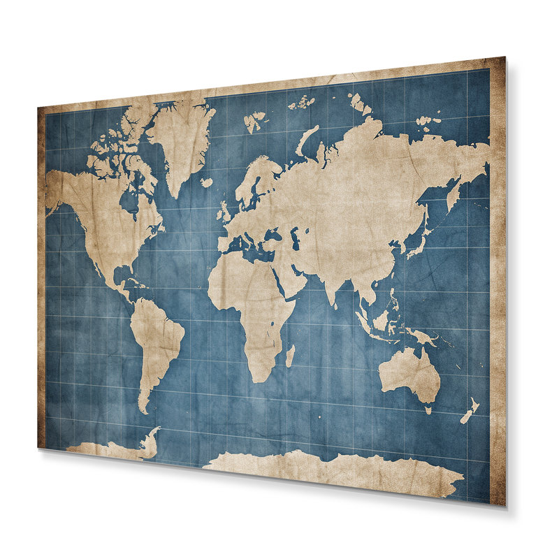 Ancienne carte du monde IV - décoration murale carte du monde en métal, H 12 po x l 20 po x P 1 po