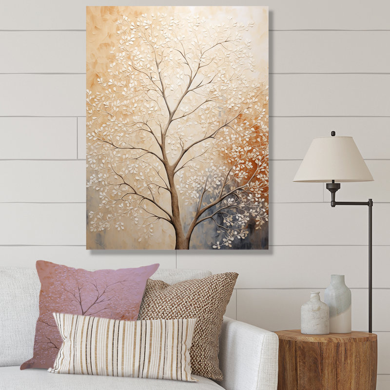 " Beige Trees Oak Solitude II ", 40" H x 30" W x 1.5" D, Wrapped Canvas