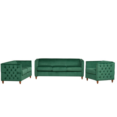 3 - Piece Velvet Tuxedo Arm Living Room Set