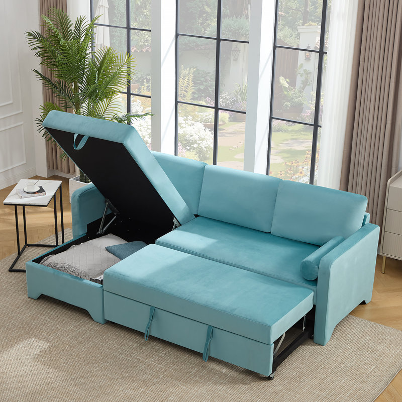 Canapé-lit 90,5 po en velours, Bleu clair