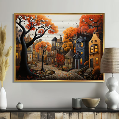 Cozy Village In Autumn Moonlit III - City Art Deco Wall Art
