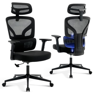 Chaise de bureau ergonomique, chaise de bureau d'ordinateur confortable avec appui-tête rembourré réglable, soutien lombaire confortable