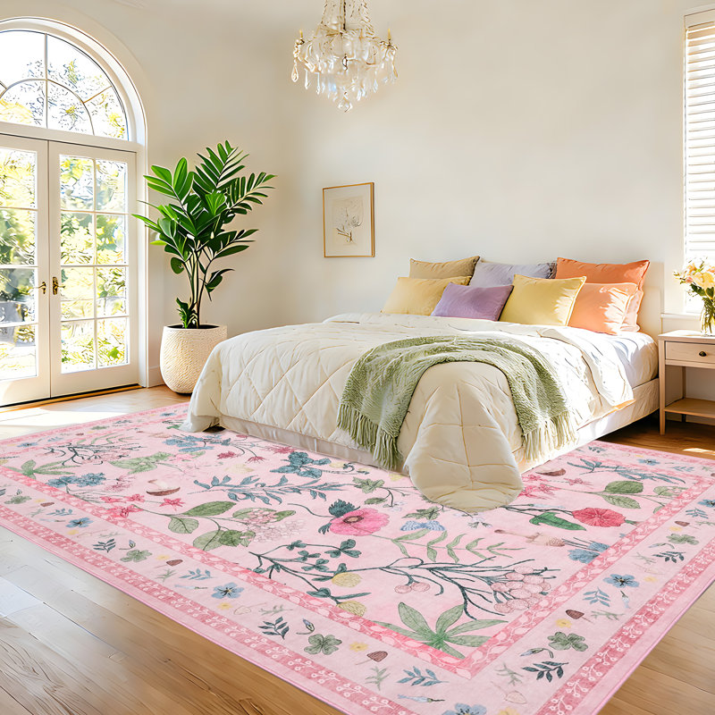 Area Rugs  Washable Non-Slip, Floral Vintage Distress Print Pattern Medallion Carpet for Living Room Bedroom Dining Room,