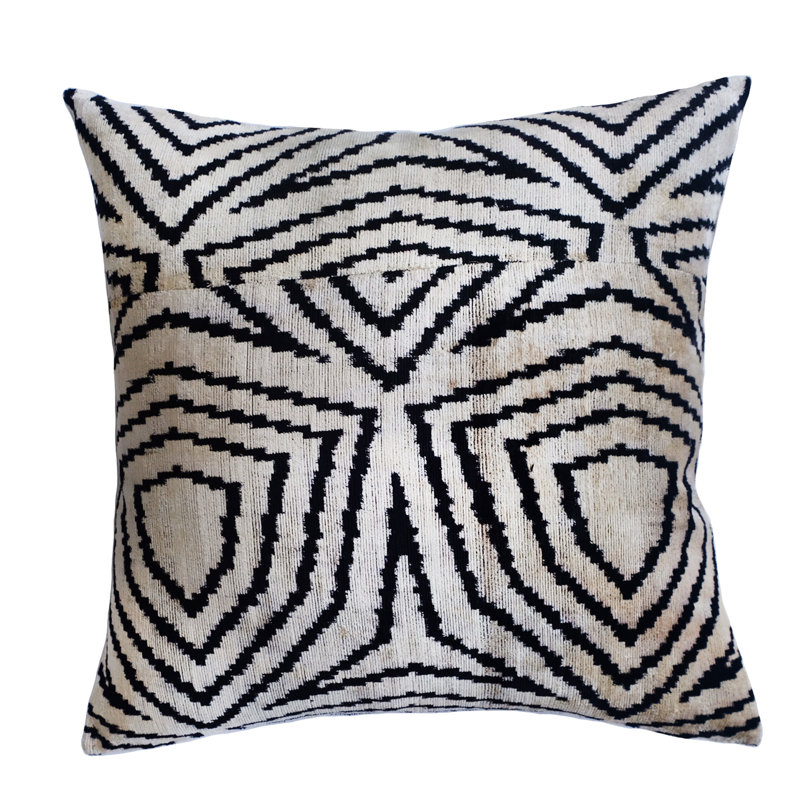 Willow Silk Square Pillow Cover & Insert, Black/gray/white/beige Geometric