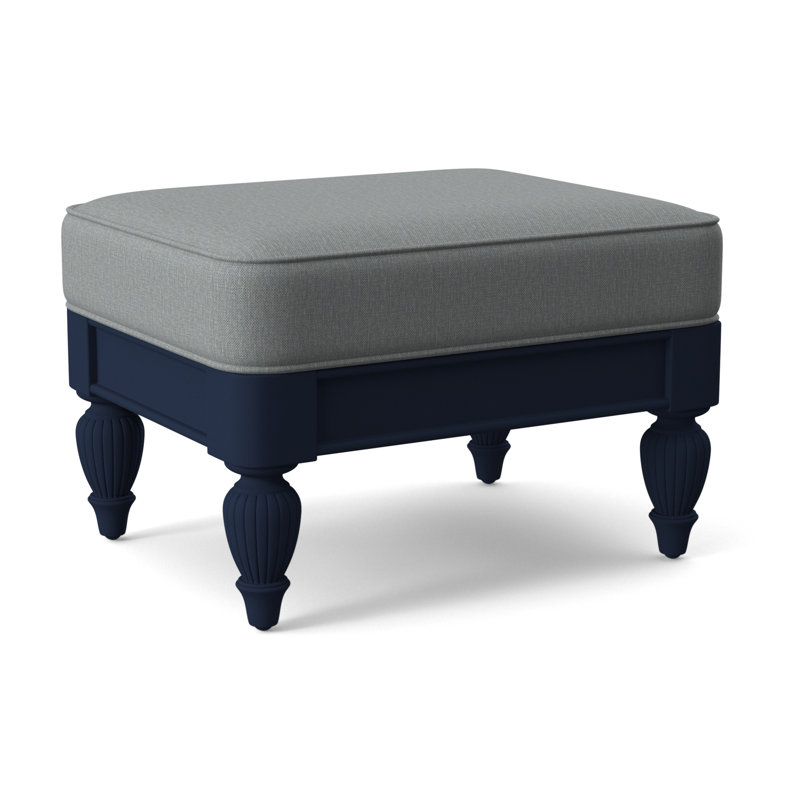 Grand View Ottoman, Light Blue Performance Fabric; 0851-55, Antique Black Finish