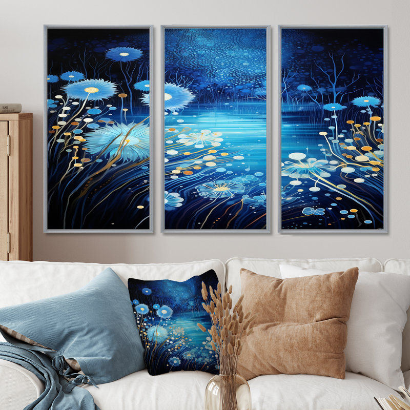 Junious - ensemble de décoration murale pissenlit, Encadrement argenté, H 40 po x l 60 po x P 1 po