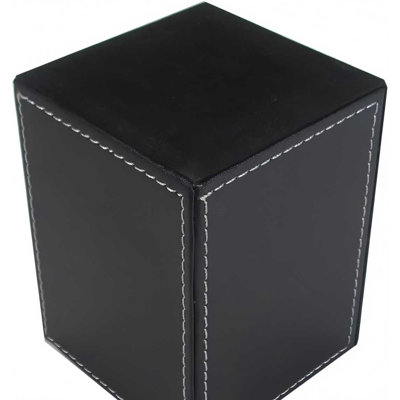 PU Leather Square Pens Pencils Holder Cup Desktop Stationery Organizer Case Office Accessories Container Box (black)