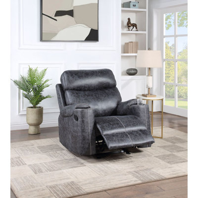 Fauteuil inclinable manuel en microfibre gris Hirah avec fonction porte-gobelet