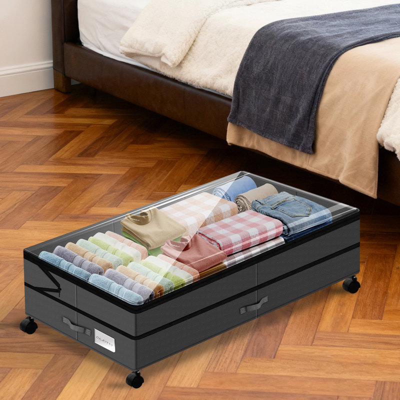 Retractable Under-Bed Storage Organizer With Wheels Gray