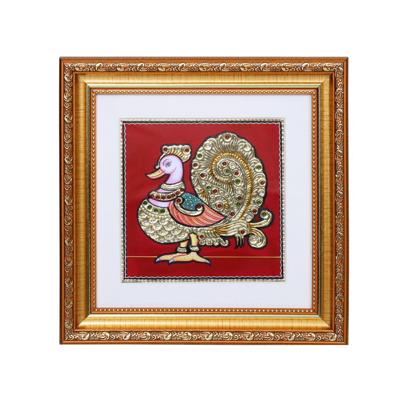 Anam ou Ana Pakshi Tanjore, art avec feuille d'or | Avec cadre