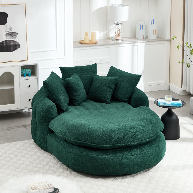 Canapé surdimensionné ovale rembourré à billes, canapé paresseux avec 3 grands coussins et 2 petits coussins, dossier enveloppant pour adultes, canapé à billes en chenille
