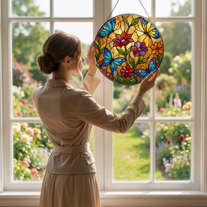 Panneau de vitrail papillon 12 "H 12", 12" H x 12" W