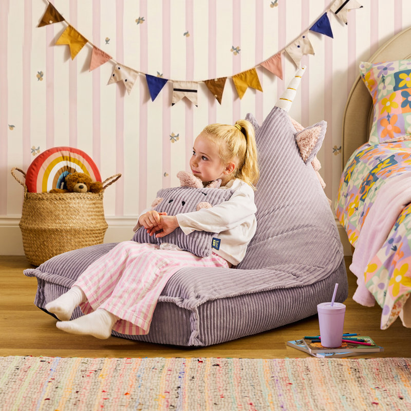 Kids Bertie Bear Corudroy Lounger Bean Bag, Unicorn