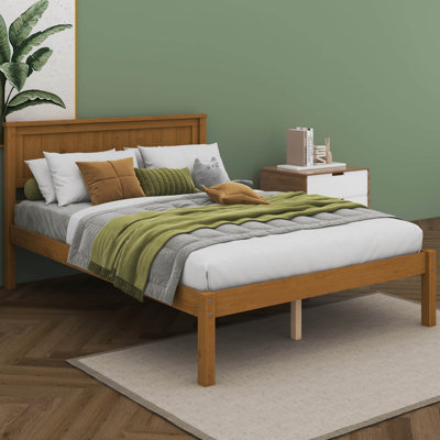 Base de lit plateforme avec tête de lit Nicanora, support à lattes de bois