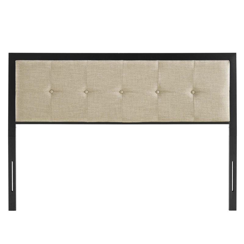 Tête de lit Teagan, Noir, Mélange de polyester beige, Très grand