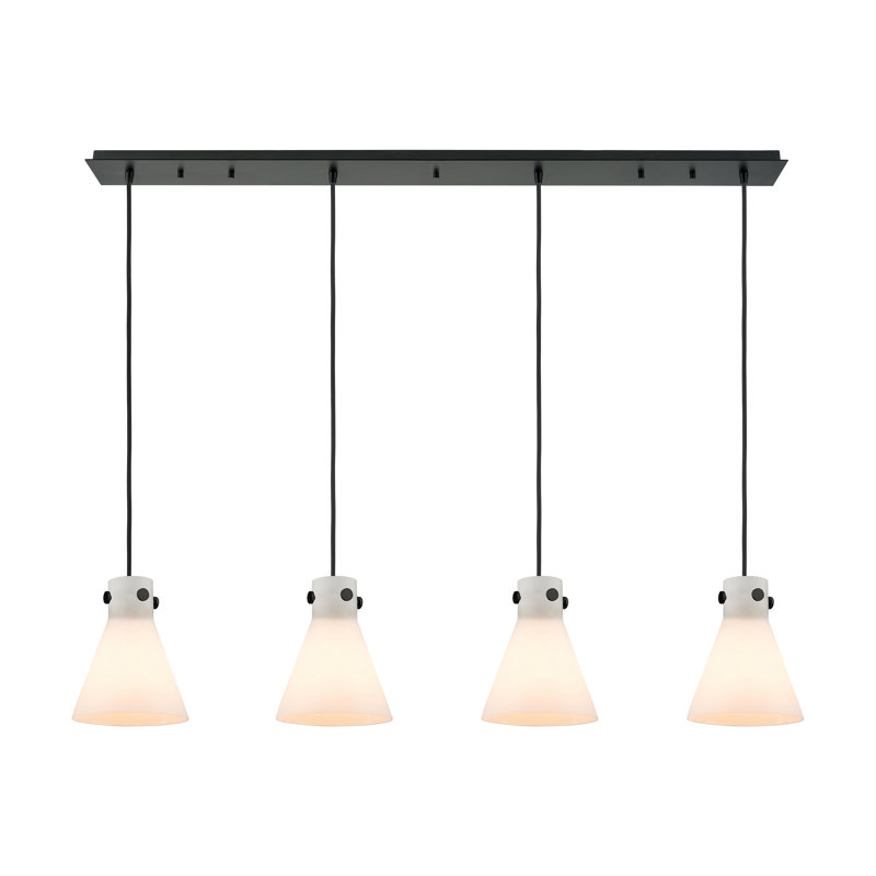Luminaire suspendu conique à 4 lumières Amrith, Blanc, Noir mat