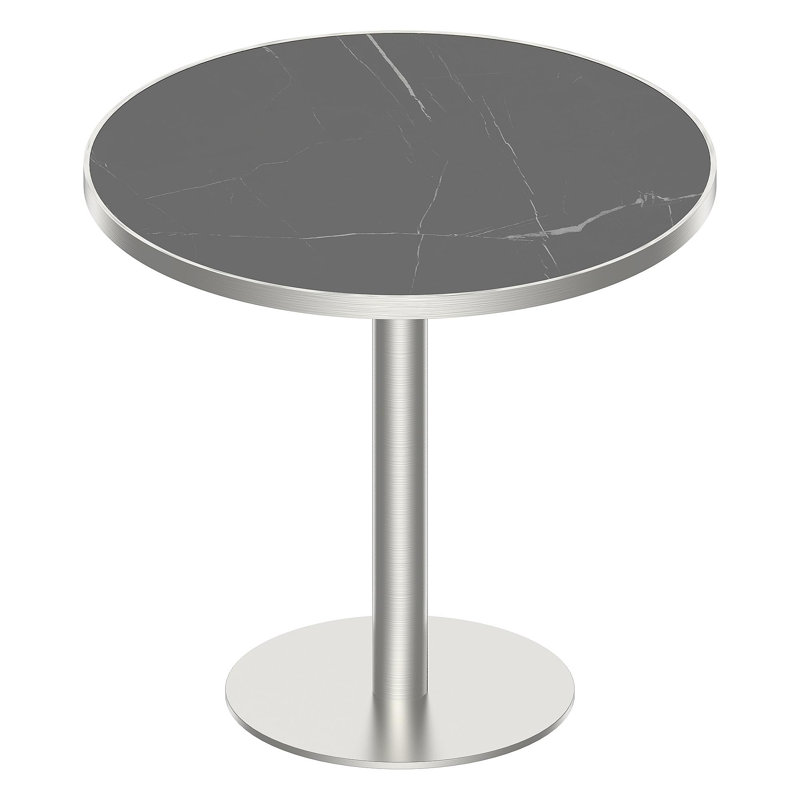 Table bistro ronde de 31,5 pouces avec plateau en faux marbre et plateau en métal robuste, facile à assembler, diamètre de la structure en métal robuste