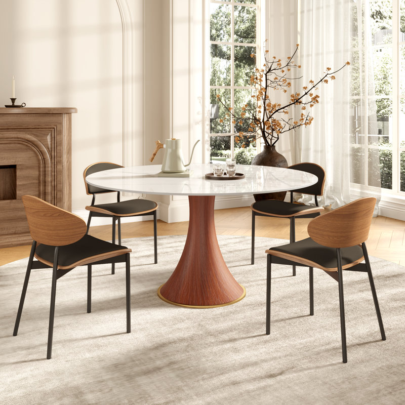 Ensemble de salle à manger 5/7 pièces Mid-Century Alverez avec chaises d'appoint rembourrées en éponge, Blanc