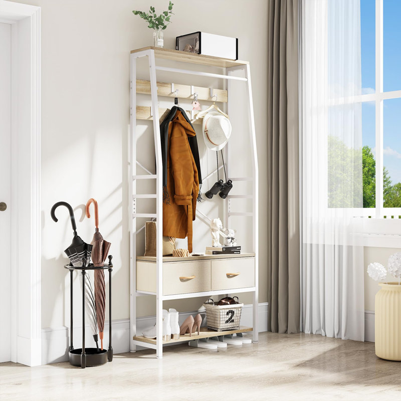 Alexeis Hall Tree 80cm Wide with Bench, White/Beige