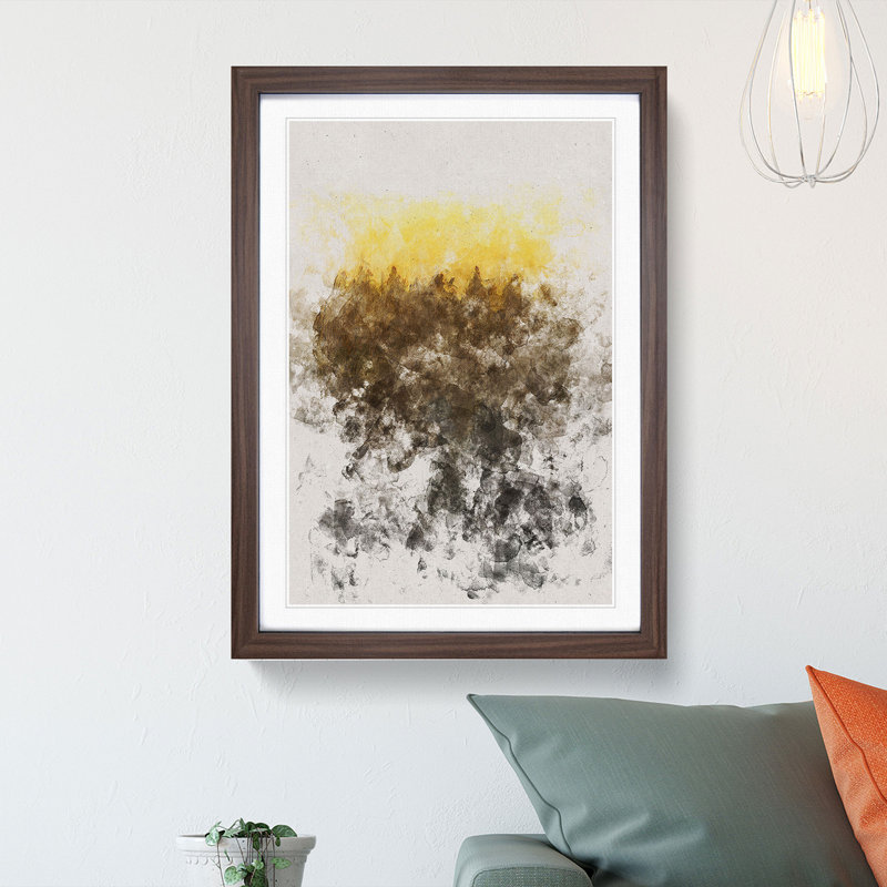 Yellow Sunrise over the Forest - Picture Frame Graphic Art Print, Walnut Framed, 87cm H x 62cm W x 2cm D