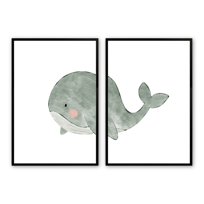 Alasdair, la baleine de Jonas, encadrée sur papier, 2 pièces par Lauren Thomas, peinture, Noir satiné
