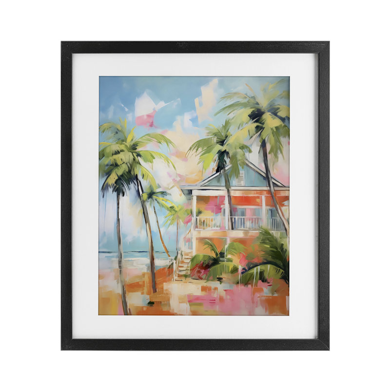 Beach House, reproduction abstraite encadrée sous verre, design par LSR Design Studio, H 16 po x l 13 po, Cadre noir minuit