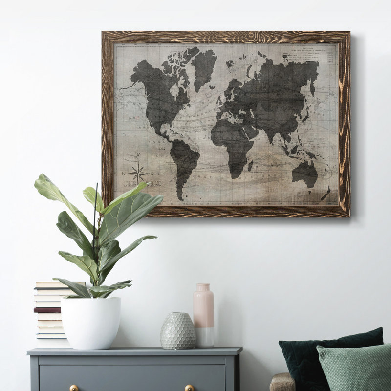 " World Map ", Walnut, 23" H x 32" W x 1" D