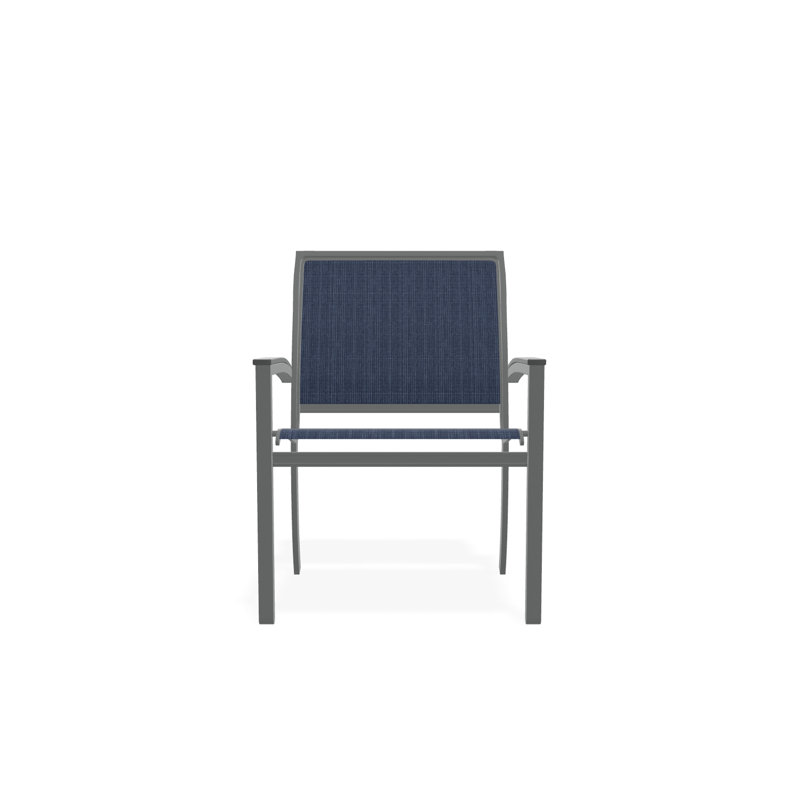 Bazza Sling Aluminum Frame Dining Height Stacking Café Chair with Marine Grade Polymer Arm Accent, Mavi, Graphite
