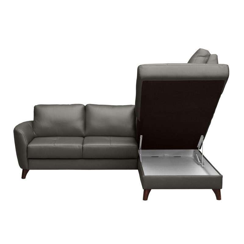 Migues Leather Corner Sofa with Sleeping Function and Storage, Dark Grey, Right Hand Facing