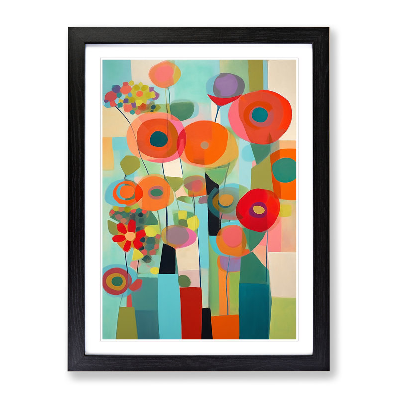 Floral Flowers Retro Vol.9 Framed Print, Black, 64cm H x 46cm W x 2cm D