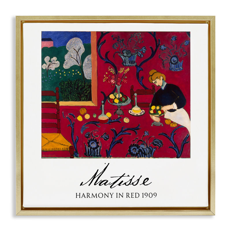 Matisse Harmony dans un cadre flottant rouge, design par Vintage Hustle, H 25 po x l 25 po, Cadre flottant métallique doré