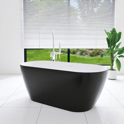 59" Black Acrylic Freestanding Soaking Bathtub