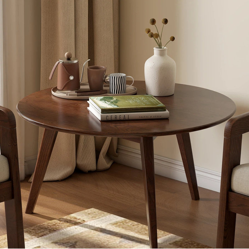Table basse ronde moderne en chêne massif 29,5 po Fjord, L 29,53 po, Chêne brun, 1
