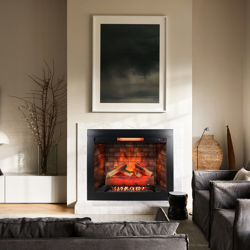 Electric Fireplace With 33-Inch Insert And Detachable Trim Kit - Touch Panel Home Heating Option Smokeless Firebox & Crackling Flame Effect Sound Adjustable Brightness 1500W Heat Capacity, 5018 /H