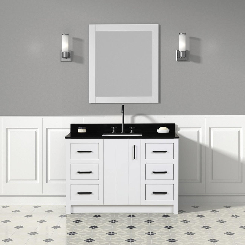 Meuble-lavabo simple l 48 po Cora, Granit noir
