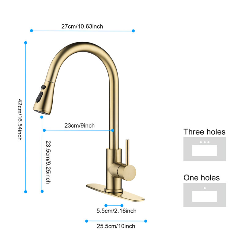 Brushed Gold Kitchen Faucet With Pull Out Spray, Stainless Steel Robustness, 360 Rotating Streaming Nozzle, Corrosion And Rust Verified, Single Handle Examined Spray In Sparkling, Craftsmanship,
