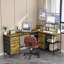 Bureau en L 114 po avec concentrateur électrique, bureau de jeu industriel - 6 tiroirs, support pour écran amovible, bureau rustique brun