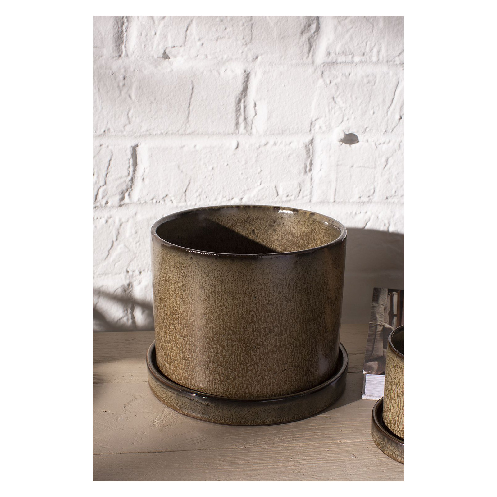 Tyron Ceramic Pot Planter, Brown, 7" H x 6.5" W x 6.5" D