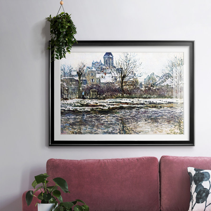 «Snow in Vetheuil», reproduction encadrée sur papier par Claude Monet, Noir, H 27 po x l 39 po x P 1,5 po